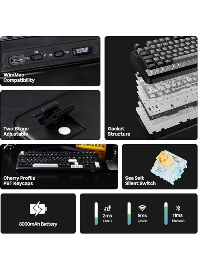 EPOMAKER TH99 Wireless Mechanical Keyboard with Lubed Silent Switch, Quiet Gaming Keyboard, 8000mAh,Creamy Gasket,RGB Backlit,Numpad,PBT Keycap,Hot Swappable,for Gamers/Office (Black) - Image 4